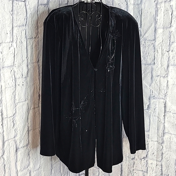 CRIMSON BY‎ LAWRENCE KURTZ Black Floral Beaded Jacket Size 2X - Picture 1 of 8